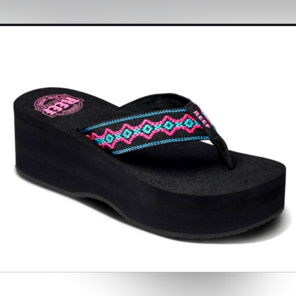 Reef Women's Black and Pink Platform Sandals Size 11